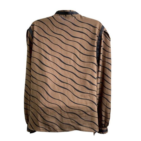 Vintage‎ Pogia By D. Polimeni Brown Black Striped Blouse Size 14 80’s Vibes - Picture 2 of 10